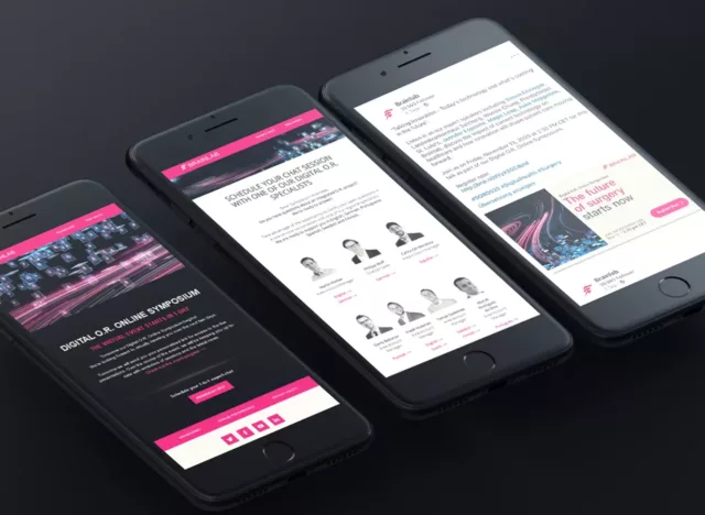 Brainlab Website auf 3 Smartphones