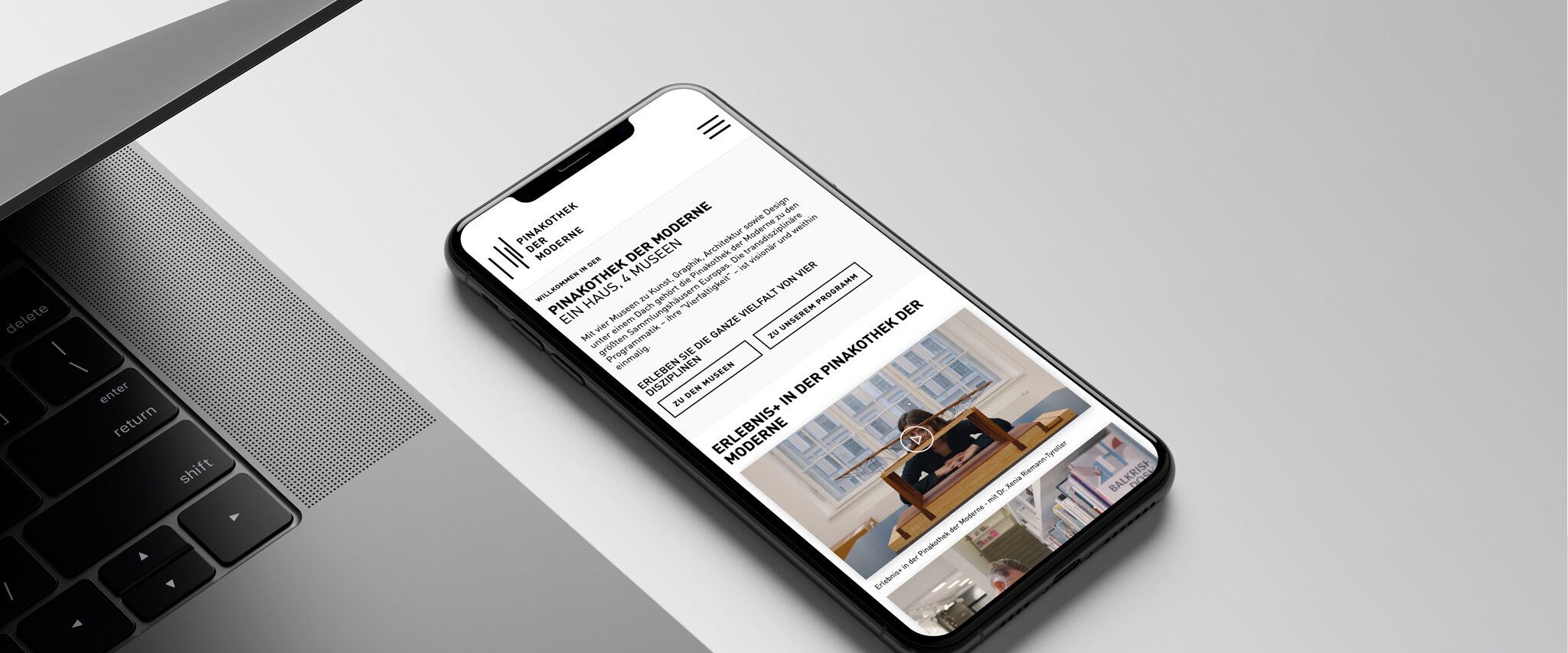 Pinakothek der Moderne Website auf Smartphone