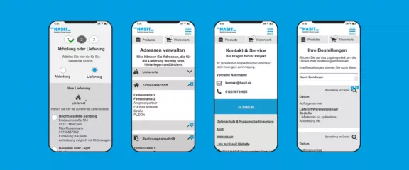 Wireframes eines digitalen Bestellvorgangs der Hasit App