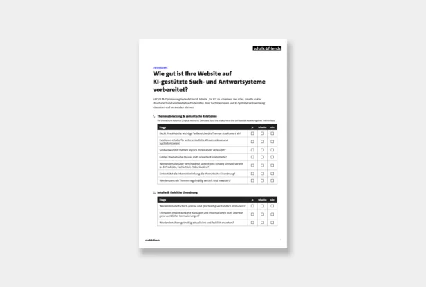 A preview image of a checklist entitled "How well is your website prepared for AI-supported search and response systems?".
