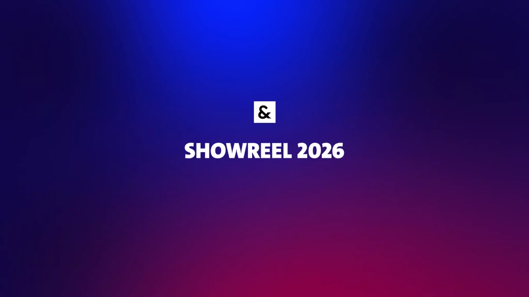 Der Text „SHOWREEL 2026“ auf einem dunkelblau-violetten Digitalagentur-Farbverlaufshintergrund.